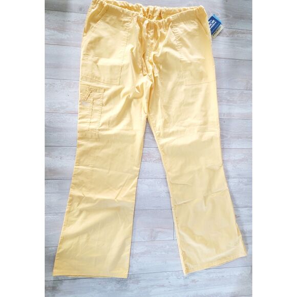 Cherokee Workwear L Yellow Scrub Pants Unisex Drawstring Waist Pockets NWT - Picture 1 of 6